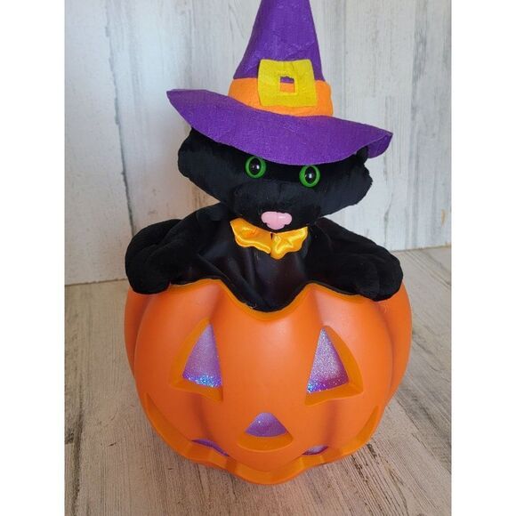 Pan Asians Creations Jack O'Lantern black cat Animated Music light up pumpkin Ha - Picture 3 of 9